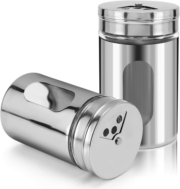 Accmor 2pcs Stainless Steel Salt and Pepper Shakers, Adjustable Pour Holes, Silver Spice Dispenser