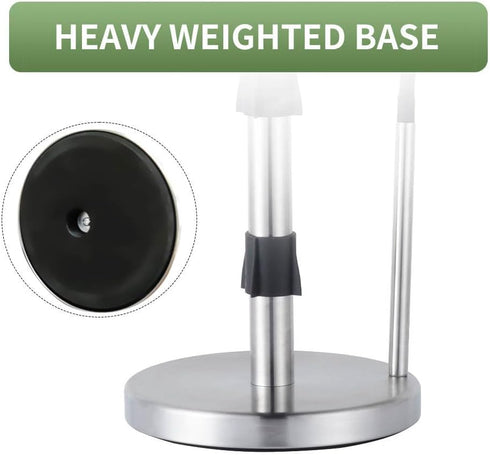 Paper Towel Holder, Standing Weighted Base Non-Slip Stainless Steel Dispenser for Kitchen Countertop and Tabletop