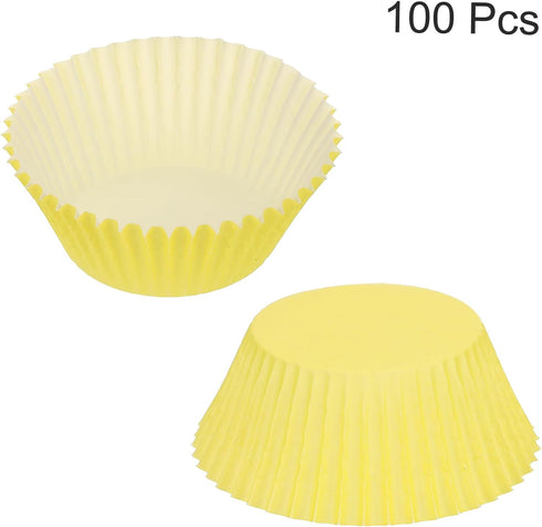 uxcell 100 Pcs Yellow Cupcake Liners, Standard Greaseproof Muffins Paper Baking Cups Wrappers