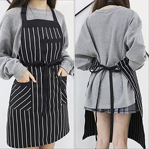 NLUS 2 Pack Kitchen Cooking Aprons, Adjustable Bib Soft Chef Apron with 3 Pockets for Men and Women (Umber/Black)