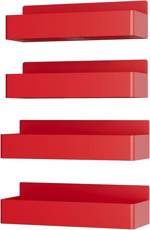 Magnetic Spice Rack for Refrigerator, Kitchen Organizer and Storage Shelf, Red, 4 Pack