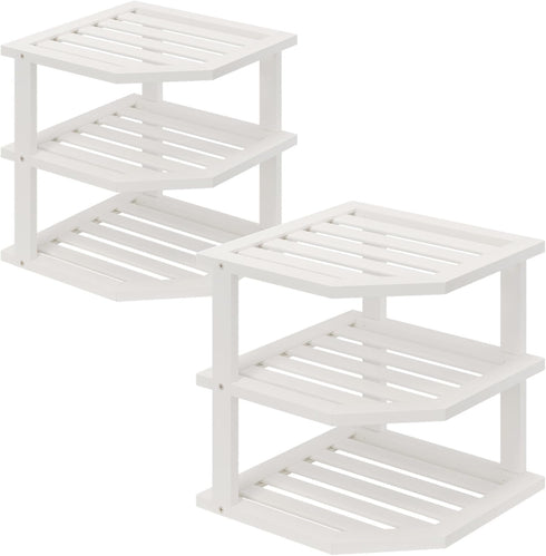 VERTORGAN 3 Tier Bamboo Corner Shelf(2 Pack),Dish Drying Rack,Plate Organizer,Kitchen Spice Rack