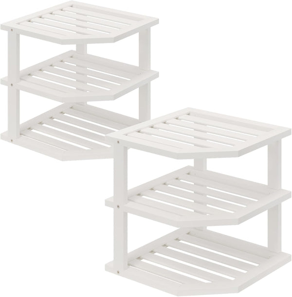 VERTORGAN 3 Tier Bamboo Corner Shelf(2 Pack),Dish Drying Rack,Plate Organizer,Kitchen Spice Rack