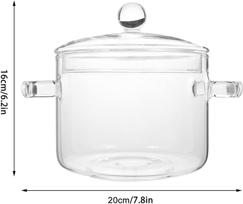 Clear Glass Pots for Cooking on Stove, Glass Stew Pot Glass Soup Pot With Lid Kitchen Stockpot Glass Cooking Pot Thickened Stock Pot Large Serving Bowl Simmer Pot for Stove (1.35L/46OZ)