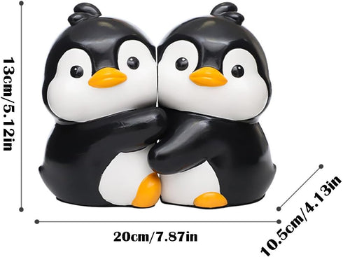 Cute Hug Penguins Decorative Bookends, Unique Animal Book Ends to Hold Books Creative Resin Book Holder Stopper