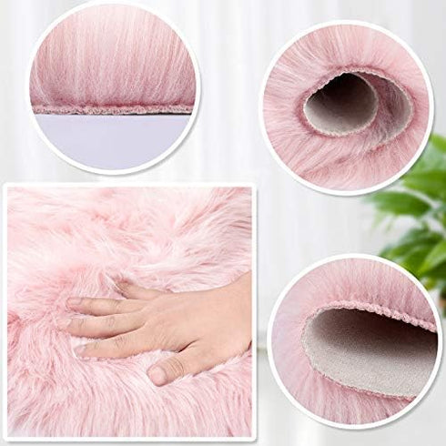 2 12 16 Inch(Pink) Mudder Pcs Faux Fur Rug, Heart Shaped Rugs, Fluffy Decorative Mat for Room Home Chair Side, Desk