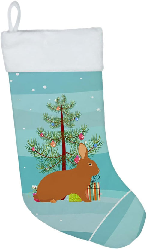 Caroline's Treasures BB9336CS Teal Fireplace Hanging Rex Rabbit Christmas Stocking, Family Holiday Decorations