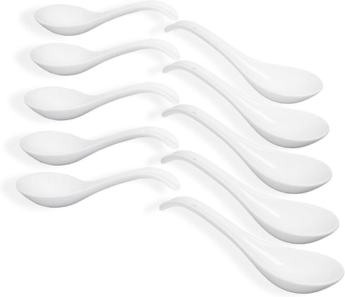 Bright White 6.7 Inch Asian Soup Spoons Set of 10, Ultra-fine Porcelain Tablespoon for Ramen, Pho, Cereal