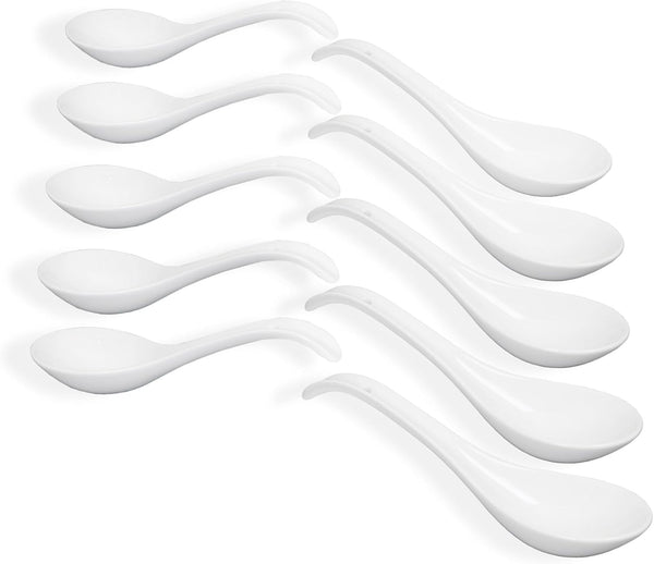 Bright White 6.7 Inch Asian Soup Spoons Set of 10, Ultra-fine Porcelain Tablespoon for Ramen, Pho, Cereal