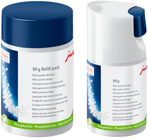 Jura Phosphate-Free Milk System Cleaner Mini-Tabs - Easy-to-Use Dispenser (90g Bottle, Off-White)