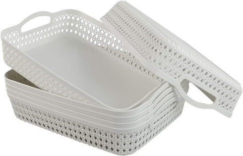 White Plastic Storage Basket Tray, Large Pack of 6
