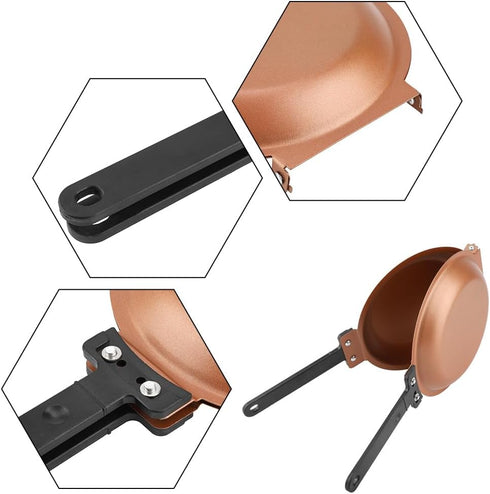 Walfront Double Side Non Stick Frying Pan, Gold, Flip Folding Pancake Maker for Household Kitchen