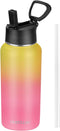 Insulated Water Bottle With Straw, 32 oz Vacuum Stainless Steel Flask with 2 Lids & Straws, Metal for Gym Travel