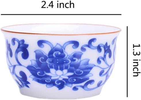 Chinese Handmade Kungfu Tea Cup 60 ml, Blue and White Bone China Tea Cups Set of 3