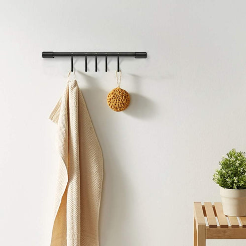 MIAOHUI Kitchen Rail with Hooks - Pot Hangers for Wall Mount, Utensil Rack with Removable S Hook, Aluminum, Black