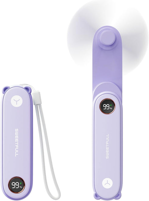 SWEETFULL Portable Handheld Mini Fan with LED Display, 2-in-1 USB Rechargeable Fan & Flashlight