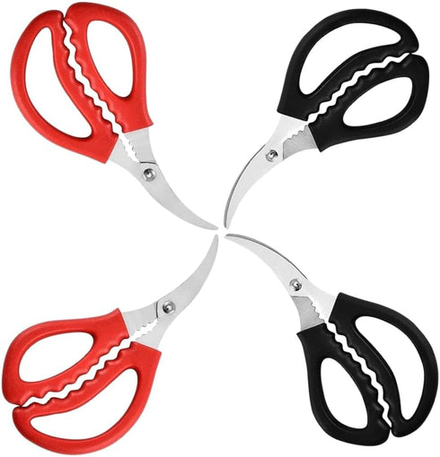 4 Pcs Multifunctional Seafood Scissors, Stainless Steel Shears for Kitchen, Red and Black