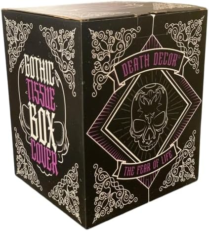 Skull Tissue Box Cover Square Black, Gothic Home Decor, Fits Most Square Tissue Boxes, Office Desk Organizer