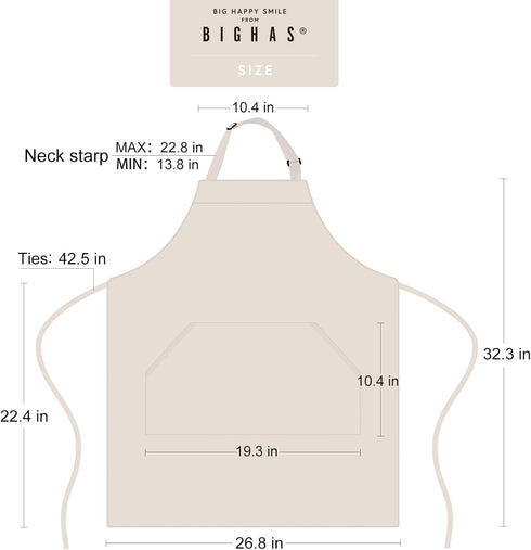 BIGHAS Adjustable Bib Apron - Long Ties for Women Men, 18 Colors Chef Kitchen Cooking
