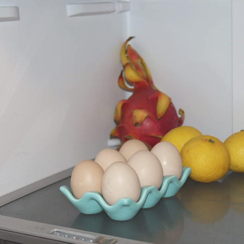 Bealuffe Countertop Dozen 6 Ceramic Egg Holder Egg Tray Porcelain Fresh Egg Holder for Fridge Kitchen Storage Half Cups