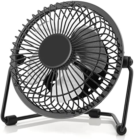 xasla 4 Inch Mini USB Desk Fan (Black), Quiet Fan with Metal Construction, Strong Airflow, 360° Adjustable Tilt Angle