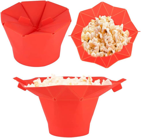 Red Folding Popcorn Bowl, Microwave Oven Popcorn Popper, DIY Silicone Maker for Home Kitchen