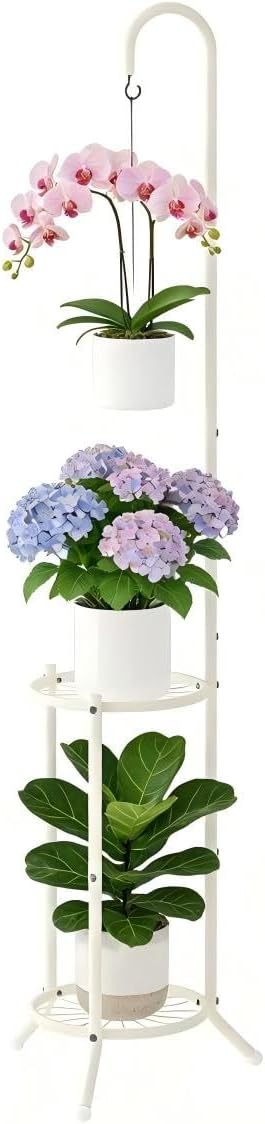 WELUKGUUD 2-Tier Hanging Plant Stand Indoor and Outdoor , Space-Saving Iron Planter Shelves,