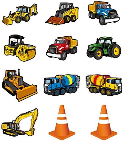 Jayd Products 12 Large Construction Trucks and Traffic Cones Cutouts for Kids' Construction Party Decorations