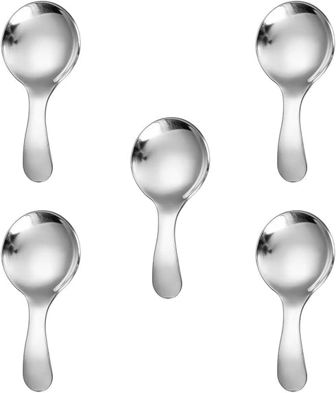 5PCS Stainless Steel Short Handle Spoon Set, Thickened Mini Round Spoons for Salt, Condiments, Dessert, Tea, Coffee