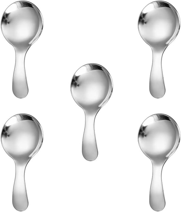 5PCS Stainless Steel Short Handle Spoon Set, Thickened Mini Round Spoons for Salt, Condiments, Dessert, Tea, Coffee