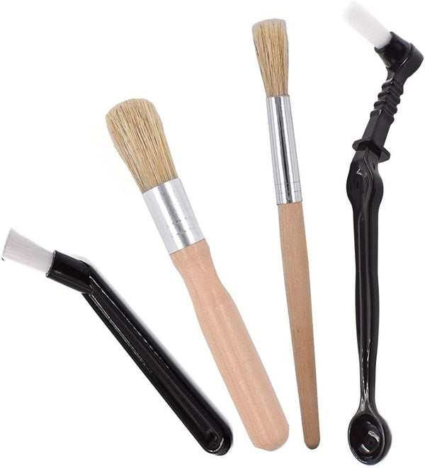 Coffee Machine Cleaning Brush Set, 4 Piece Set with Wooden and Nylon Brushes for Grinders and Group Heads