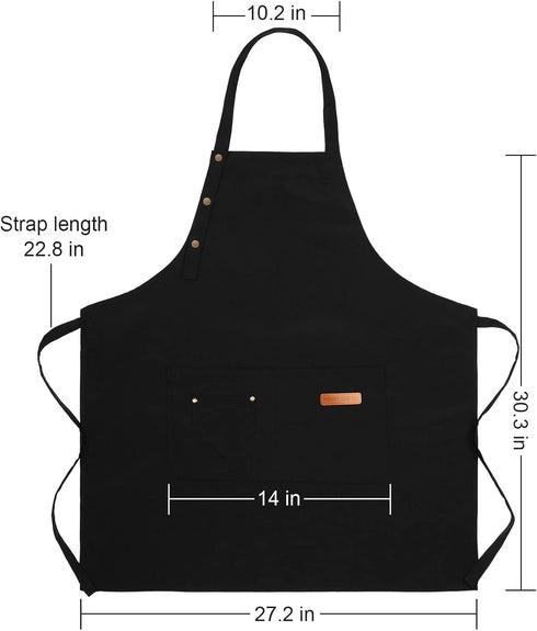 Apron for Men Women with Adjustable Straps and Large Pockets, Waterproof Black Chef Bib