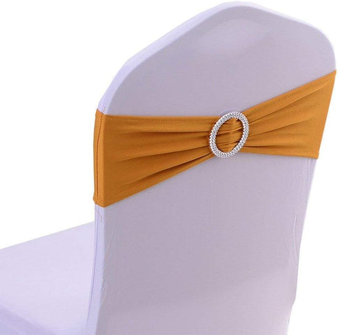 Tvoip 10PCS Gold Chair Cover Stretch Band with Buckle Slider Sashes Bow for Wedding Banquet Decoration