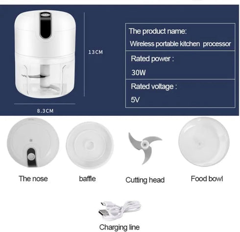 Electric Stainless Steel Garlic Chopper with 3 Blades for Food Processing Meat and Vegetables