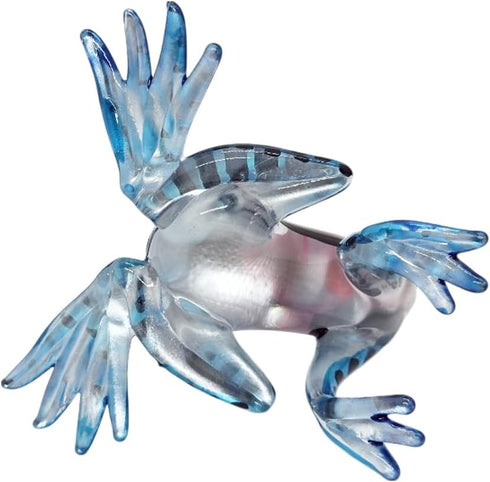 ChangThai Design Tiny 2¼" Black Red Blue Spotted Frog Figurine - Miniature Hand Blown Painted Glass
