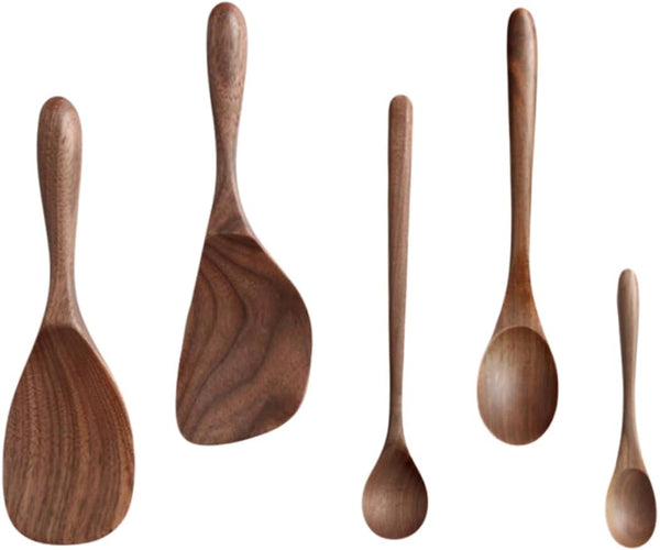 Black Walnut Cutlery Set, Wooden Kitchen Tool, Cooking Utensils, Rice Spoon, Honey Spoon, Japanese-style Child Scoop