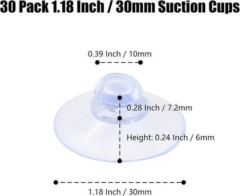 30 Pack 30mm Glass Table Suction Cups, Rubber Suction Cup Hangers Without Hooks, Clear Plastic Desk Pads