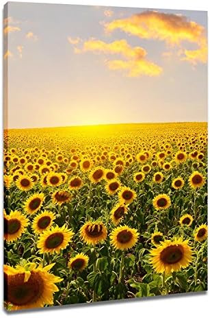 DVQ ART Sunflower with Sunset Wall Art Painting, Beautiful Landscape Print on Canvas for Living Room Decor