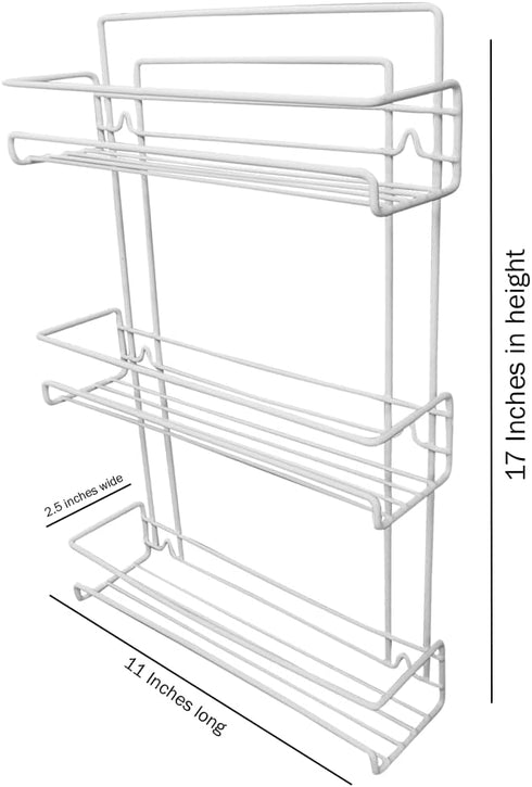 Evelots 3-Tier Spice Rack, Door/Wall Mounted, Sturdy Coated Metal, Holds Up to 18 Bottles