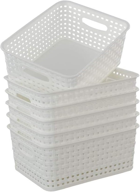 Plastic Weave Storage Basket Bin, 10" x 7.5" x 4", 6 Pack