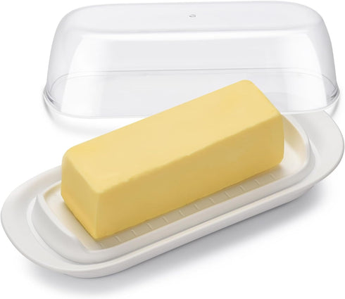 Airtight Butter Dish with Clear Lid, Plastic Keeper Tray for Countertop, Dishwasher Safe for West/East Coast Butter