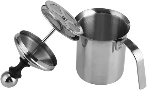 Manual Milk Creamer Frother, Stainless Steel Hand Pump Double Mesh Blender for Coffee Foamer, 400ML