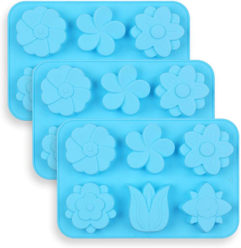 homEdge 6-Cavity Silicone Flower Mold, Set of 3PCS, Non-Stick Tulip Daisy for Candy Chocolate Jelly