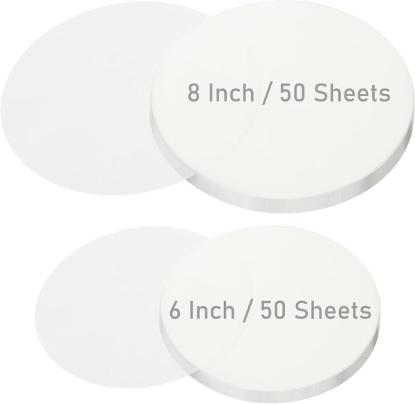 100 Sheets Disposable Round Parchment Paper, 8 Inch/6 Inch Precut Non-Stick Baking Sheets for Cake, Pizza, Cookies