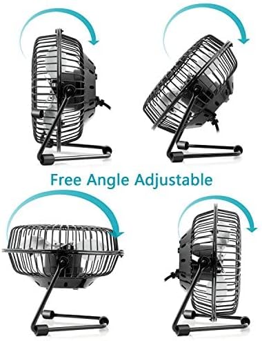 xasla 4 Inch Mini USB Desk Fan (Black), Quiet Fan with Metal Construction, Strong Airflow, 360° Adjustable Tilt Angle
