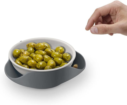 Joseph Joseph Double Dish, Pistachio and Snack Serving Bowl with Food Waste Compartment, BPA-Free - Grey