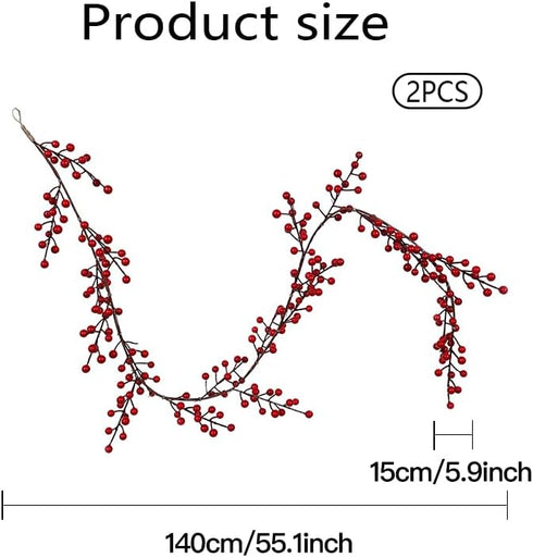 Wuhetyo Berry)-2PCS Christmas Red Pip Berry Garland, Artificial Burgundy Red Berry Vines Garland Decor for Winter