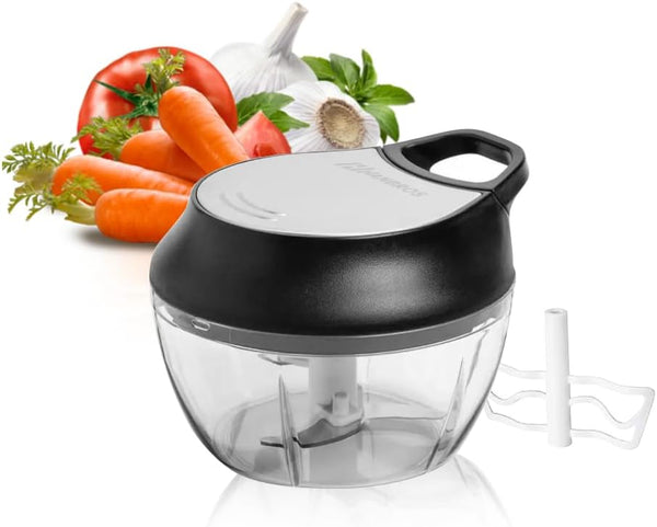 Manual Food Processor Vegetable Chopper, Portable Hand Pull String Garlic Mincer, 2 Cup with Egg Batter Peeler