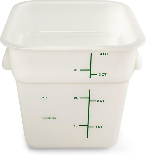 Carlisle FoodService Products Squares Square Food Storage Container with Stackable Design for Catering, Buffets, Restaurants, Plastic, 4 Quarts, White