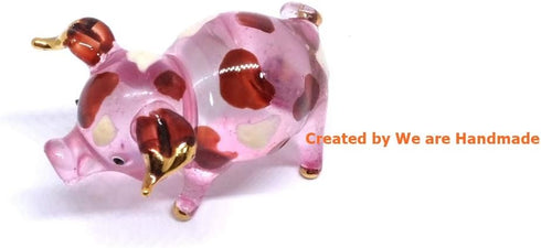 Handmade Mini 2" Blown Glass Pig Figurine, Pink with 22K Gold Accents, Unique Gift Ideas and Decor No.2